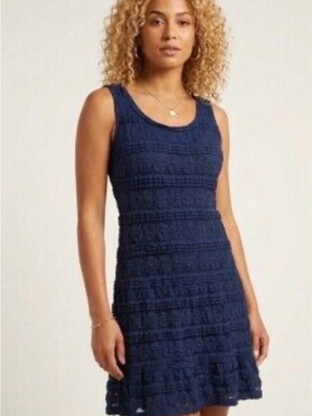 Studio M Navy Crochet Scoop Neck Mini Dress